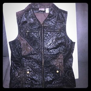 Chico’s small black brown embroidered zip vest 1